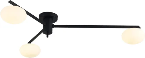 Vista 8 de Lámpara de araña moderna Sputnik de 3 luces con pantalla de vidrio lechoso - Lámpara de techo empotrada negra para cocina