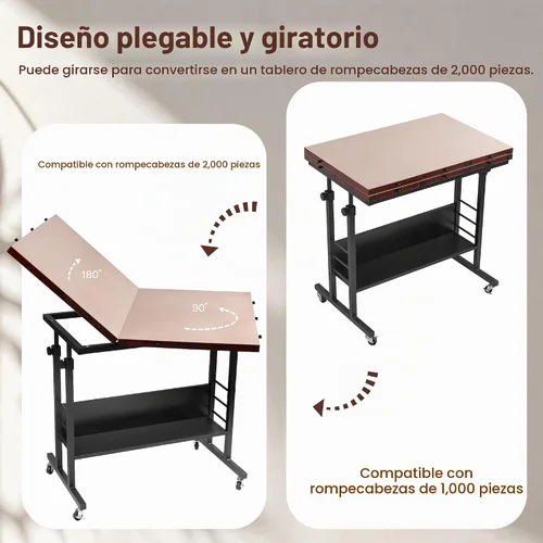 Vista 2 de Tektalk Tabla de rompecabezas plegable de 2000 piezas con ajuste de altura, mesa de rompecabezas con 2 cubiertas de fieltro y 8 bandejas/cajones