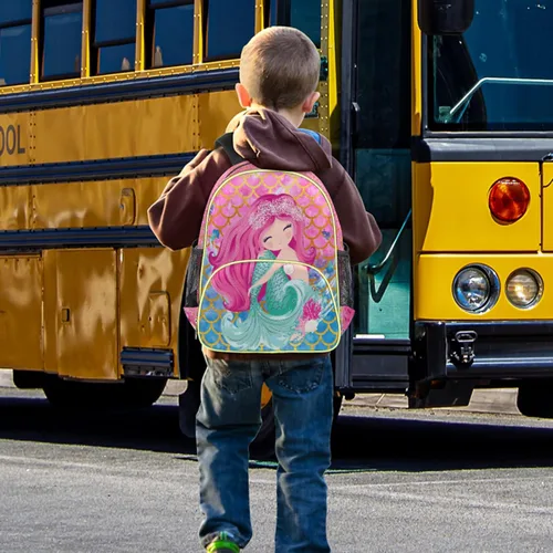 Vista 7 de Mochilas para niños, bonita mochila para la escuela, mochila para libros de jardín de infantes y preescolar para niños y niñas, Sirena, Mochilas