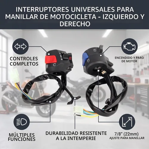 Vista 4 de Kit completo de control de manillar de motocicleta, ajuste universal con intermitentes de bocina para faros delanteros para todas las motocicletas