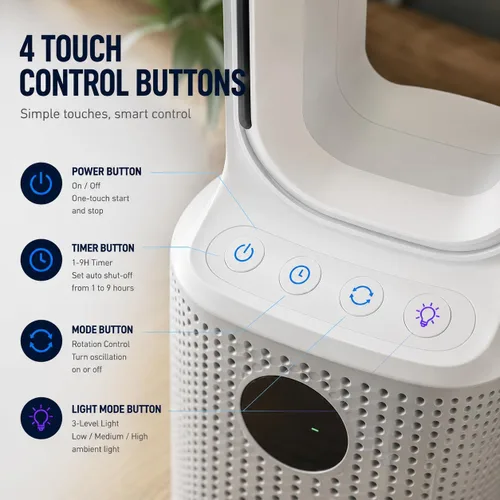Vista 4 de Ventilador de escritorio, pequeño ventilador silencioso sin aspas con ajuste de 9 velocidades y 3 modos de luz, recargable por USB de 14 pulgadas