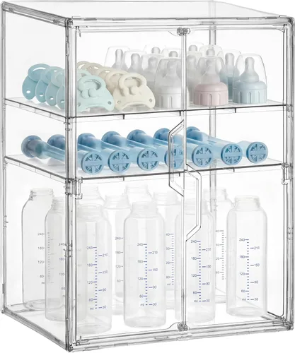 Vista 9 de HBlife Organizador de almacenamiento para biberones de bebé, soporte de pared, 3 niveles ajustables de acrílico transparente, estación
