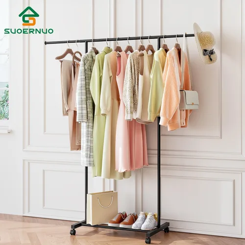 Vista 4 de SUOERNUO Perchero con ruedas para colgar ropa, perchero de metal portátil para dormitorio, lavandería, sala de estar