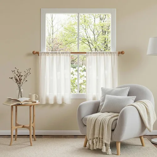 Vista 12 de MYSKY HOME Cortinas naturales de puerta francesa para ventana de puerta, 40 pulgadas de largo, cortas, semitransparentes, filtrantes de luz