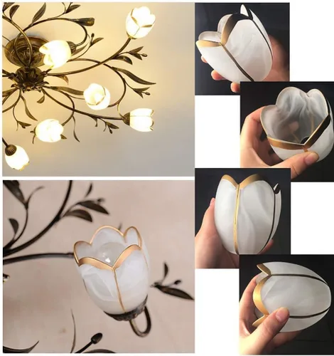 Vista 3 de Lámpara Antique Lámpara de techo con forma de flor retro americana, lámpara de techo semi empotrada E14*60W estilo campestre negro marrón pantallas