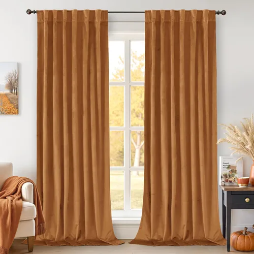 Vista 40 de BGment Cortinas de terciopelo rosa polvoriento, 2 paneles de 84 pulgadas, 2 paneles para sala de estar, aislamiento térmico de lujo, reducen