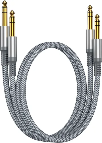 Vista 13 de Cable de instrumento TRS de 6.35 mm 3.3 pies 2 paquete, cable de audio estéreo de conector macho de 1/4 pulgada recta, línea de alimentación