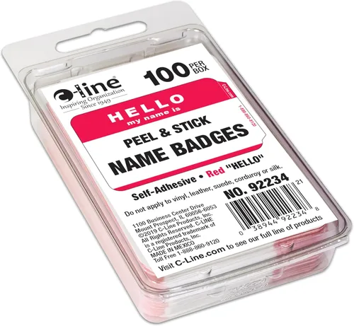 Vista 2 de C-Line Insignias Adhesivas Sensibles a la Presión, Hello My Name Is, Rojo, 3.5 x 2.25 Pulgadas, 100 por Caja (92234)