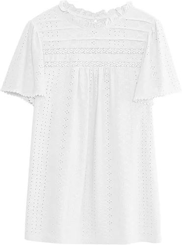 Vista 6 de Women Solid Crew Neck Short Sleeve Elegant Shirts Blouses Tops Jacquard Summer Shirt