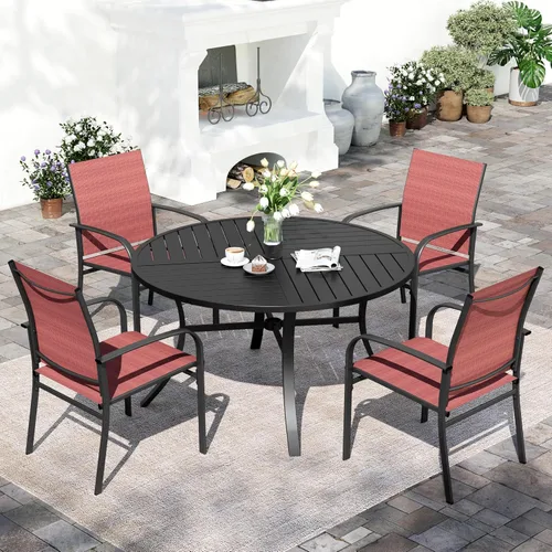 Vista 9 de SUNSHINE VALLEY Juego de comedor de patio para 4, mesa de metal de 37 pulgadas y sillas azules