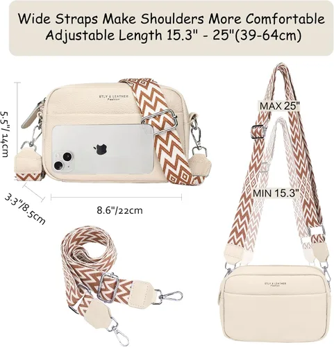 Vista 4 de Efilra Bolso cruzado pequeño para mujer, de piel auténtica, bolso cruzado para cámara, bolso cruzado para mujer con correa de guitarra