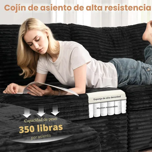 Vista 7 de Ovios - Sofá modular con diván en forma de U y otomanas, cómodo y mullido, tapizado en pana estilo nube, moderno, asiento profundo, juego de sofás