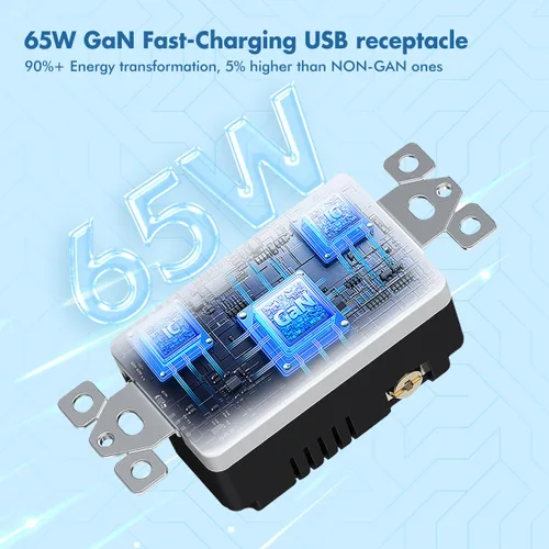 Vista 5 de Micmi Toma USB C + A PD de 65 W GaN + receptáculo de entrega de energía de 6.5 A con puertos tipo A y tipo C, 125 voltios resistente a
