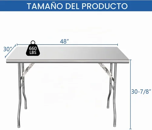 Vista 3 de HARDURA Mesa de preparación plegable de acero inoxidable de 30 x 48