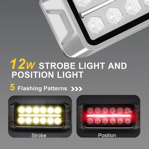 Vista 2 de Agrieyes Luces estroboscópicas ámbar 2 en 1, con luz de posición roja, luces intermitentes de base de aluminio para vehículos de rescate, luces LED
