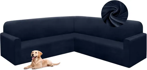 Vista 100 de HDCAXKJ Fundas de sofá seccional de esquina de terciopelo elástico en forma de L, juego de fundas deslizantes suaves y gruesas en forma de U