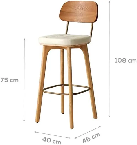 Vista 3 de Tall Bar Stools Solid Wood High Stool PU Leather with Backrest Bar Stool Home Kitchen Restaurant Office Chair Leisure Cafe Bar Stool Kitchen Counter