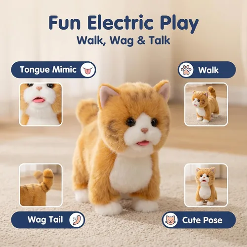 Vista 5 de CU-MATE Juguetes eléctricos de peluche de 12 pulgadas, juguete electrónico de peluche para gato, robot interactivo, juguete interactivo