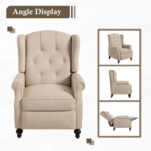 Vista 7 de Silla reclinable PALLOME con respaldo alto, asiento con masaje y calor, tapizado de tela, con respaldo acolchado, silla reclinable para sala de Beige
