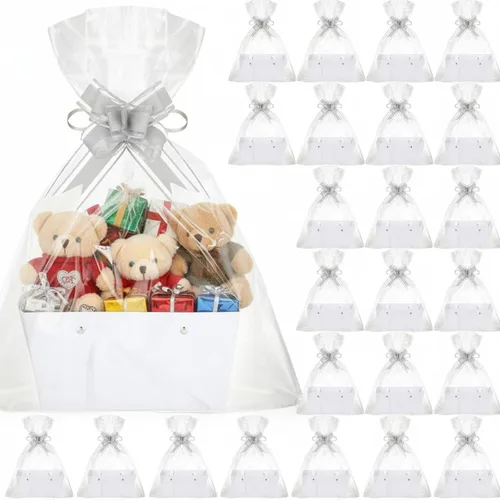 Vista 9 de PerKoop - Paquete de 24 cestas de regalo vacías a granel para regalos, bolsas de plástico transparente vacías de 6.5 x 9.8 pulgadas de grosor, cesta