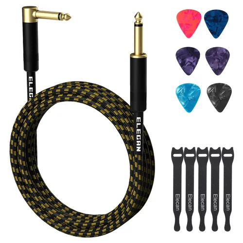 Vista 8 de Cable de guitarra de 4 pies/paquete de 2 - Ángulo recto + recto a recto, cable para instrumentos - nylon trenzado chapado en oro - 90 grados, 1/4