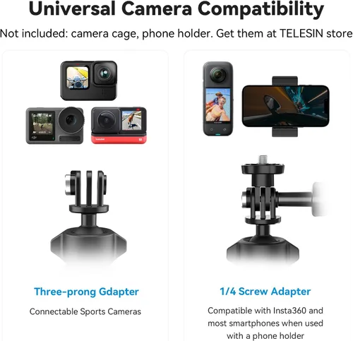 Vista 6 de Adaptom Soporte de bicicleta para motocicleta, soporte de abrazadera para manillar, accesorios de montaje para GoPro Insta360 DJI Action Phones