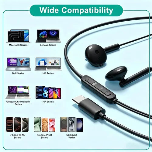 Vista 4 de Auriculares USB C para iPhone 17 16 15, auriculares con cable USBC para iPad Pro Air Mini, iPad 10th, MacBook, auriculares tipo C para Samsung