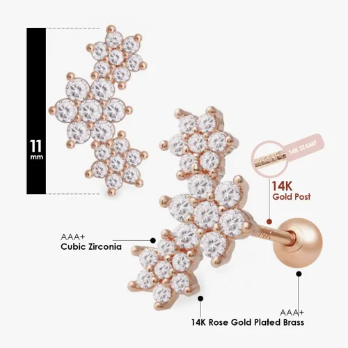 Vista 5 de SoSHESHINES Aretes chapados en oro de 14 quilates con poste de oro sólido de 14 quilates Piercing de cartílago pequeño e hipoalergénico