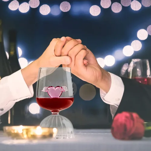 Vista 9 de Pink Love - Copa de vino tinto de cristal, copas de vino románticas en forma de corazón, copa de vino de vidrio creativa, copa de copa de champán #1