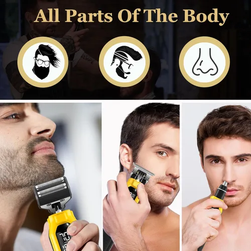 Vista 2 de KEMEI 1878 - Cortadora de barba para hombres, 3 en 1, afeitadoras para hombres, recortadora de pelo de nariz inalámbrica con cabeza extraíble