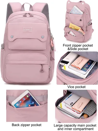 Vista 5 de JiaYou Mochila Casual para Adolescentes, Niñas, Mochila para la Escuela Secundaria, Mochila Diaria, para Mujeres, Bolsa de Viaje para Portátil, 1#