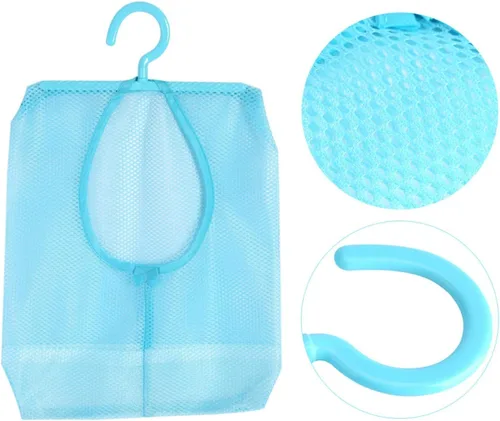 Vista 6 de Bolsa de malla multiusos para colgar con colgador para calcetines, medias, brasier, ropa interior, baño (azul)