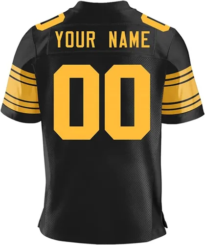 Vista 2 de Camisetas de fútbol de costura personalizadas para hombresmujeresjóvenes, personaliza el nombre y número de tu equipo S-5XL, 6_06 Negro Amarillo