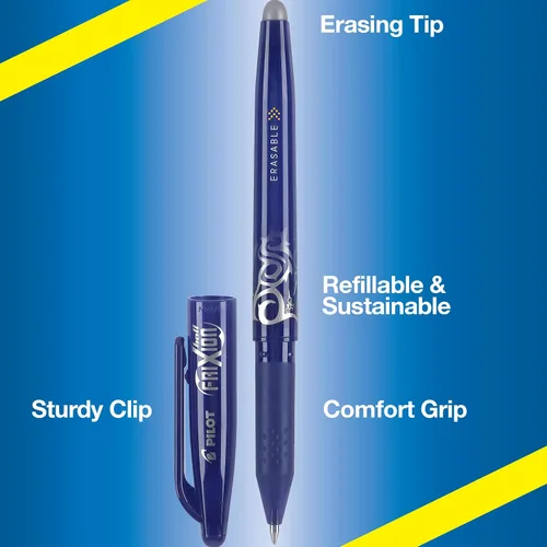 Vista 3 de PILOT FriXion Ball - Bolígrafos de gel borrables de 0.028 in, punta fina, 3 bolígrafos negros y 3 bolígrafos azules (paquete de 6)