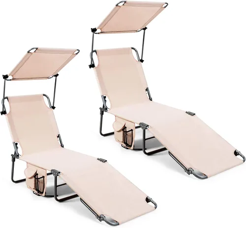 Vista 10 de Giantex Silla bronceadora, tumbona de patio con 5 posiciones ajustables, toldo de sombra, bolsillo de almacenamiento, cuna de campamento, sillón
