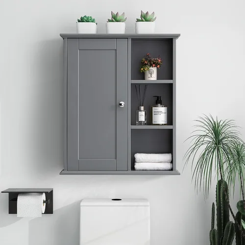 Vista 9 de Armario de pared de baño sobre el inodoro, armario de almacenamiento montado en la pared, gabinetes de madera para medicamentos para baño, Negro