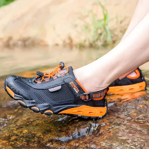 Vista 6 de HUMTTO - Zapatos de agua anfibios para hombre, sandalias de senderismo y de agua para exteriores, puntera cerrada, antideslizantes, zapatos de río
