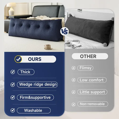 Vista 6 de Z-hom Almohada grande para cabecero tamaño Queen, almohada sin enrollamiento, almohada de cuña para sentarse en la cama, cojín triangular con Azul