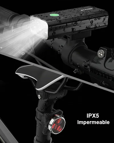 Vista 6 de Luces de bicicleta para conducción nocturna, luz de bicicleta de 6400 mAh delantera y trasera, USB C recargable, súper brillante, 1200 lúmenes