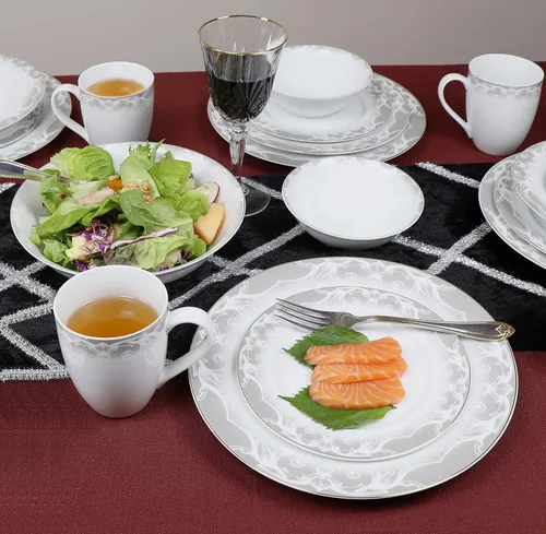 Vista 7 de Elegante y elegante juego de vajilla de porcelana de hueso de 50 piezas para organizar fiestas y eventos para 8 personas, cachemira, 50 piezas
