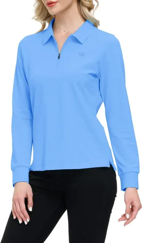 Vista 56 de JINSHI Polo de golf para mujer, de manga larga, con cremallera, deportiva, de secado rápido, atlética, casual, ajustada