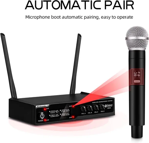 Vista 8 de D Debra Audio VM304 Sistema de micrófono inalámbrico VHF con cuatro micrófonos de mano con interfaz XLR para el hogar, karaoke, boda, conferencia