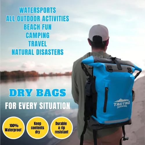 Vista 3 de TACTIKO Mochila resistente 100% impermeable, bolsas secas enrollables para kayak, senderismo, campamento, supervivencia