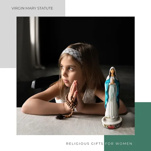 Vista 7 de Estatua de soporte para rosario de Virgen María, 8 pulgadas, decoración católica de Madonna Blessed Mother Mary, regalo de rosario para mujeres