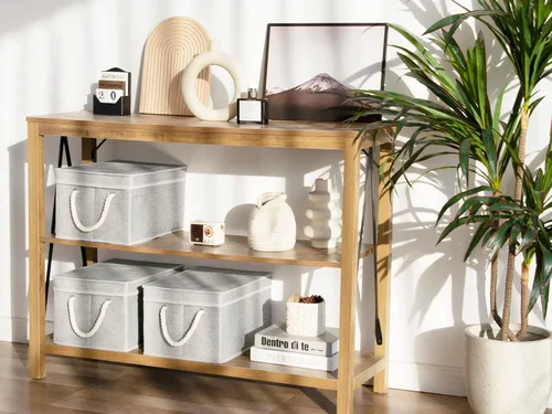 Vista 5 de StorageWorks - Cajas contenedoras con tapas, cajas de almacenamiento decorativas con tapa y asas de cuerda suave, cestas de almacenamiento plegables