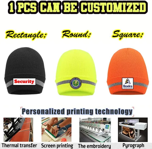 Vista 3 de Hi Vis - Gorro de seguridad para personalizar tu logotipo, gorro de punto de invierno con tiras reflectantes unisex