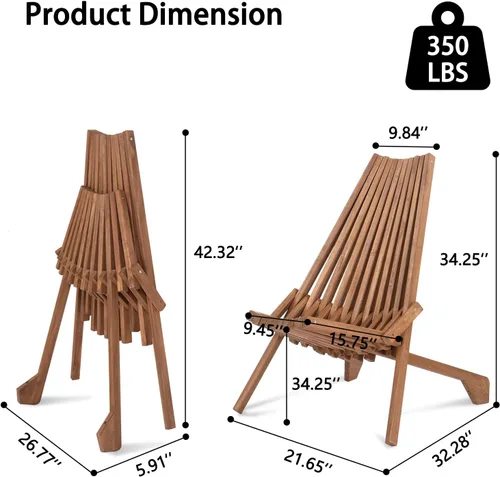 Vista 3 de Tumbona Adirondack plegable de madera, moderna de perfil bajo, silla de patio y porche para todo tipo de clima, sillas de salón para fogatas al aire