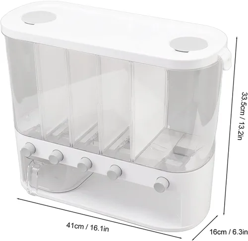 Vista 6 de Dispensador de alimentos secos de 5 rejillas, dispensador de cereales transparentes de 16.1 x 6.3 x 13.2 pulgadas con tapa extraíble, recipiente