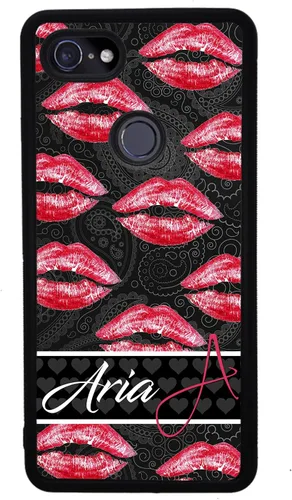 Vista 4 de Red Lips - Funda de goma negra personalizada con boca de lápiz labial, compatible con Google Pixel 10, 10 Pro, 10 Pro XL, 9a, 9 Pro, Pixel 9, Pixel