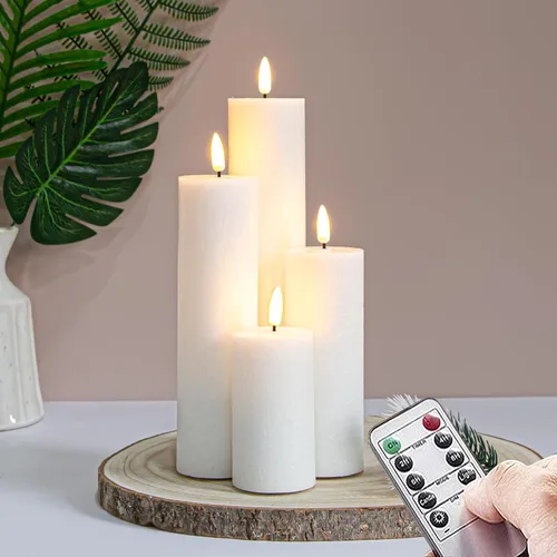 Vista 8 de Velas de pilar sin llama parpadeantes con control remoto y temporizador de ciclo, marfil, paquete de 4 operadas por batería (alimentadas por 2AA)
